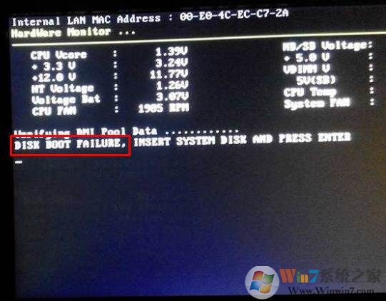 DISK BOOT FAILURE，INSERT SYSTEM DISK AND PRESS ENTER