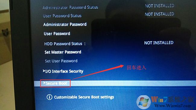 在Security選項下選擇Secure Boot回車 在Security選項下選擇Secure Boot回車