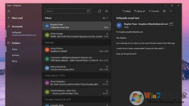 Windows 10 Mail的Dark(黑色)主題更新內(nèi)容