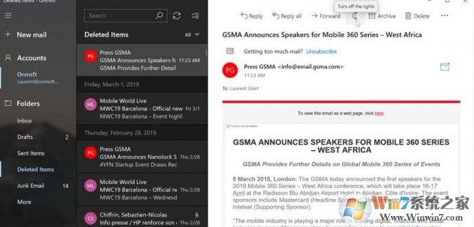 Windows 10 Mail的Dark(黑色)主題更新內(nèi)容