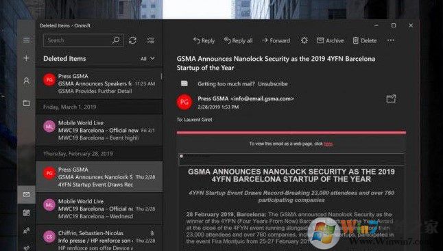 Windows 10 Mail的Dark(黑色)主題更新內(nèi)容