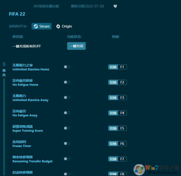 FIFA 22九項修改器 v2022.8最新版