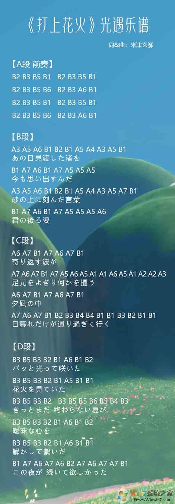 光遇簡譜《打上花火》怎么彈？光遇簡譜大全