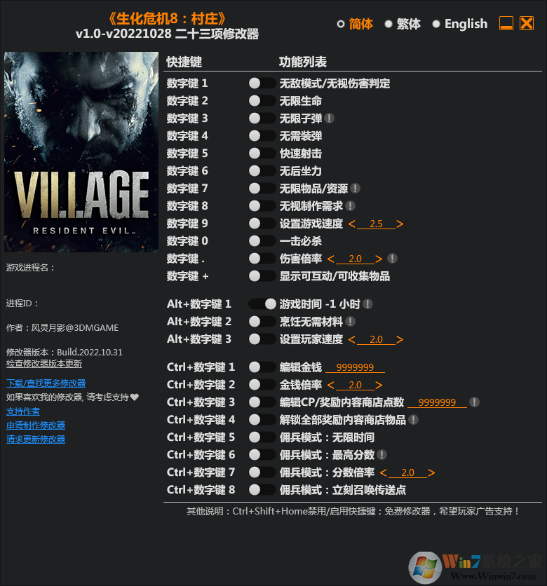生化危機8村莊二十三項修改器 v2022.11最新版