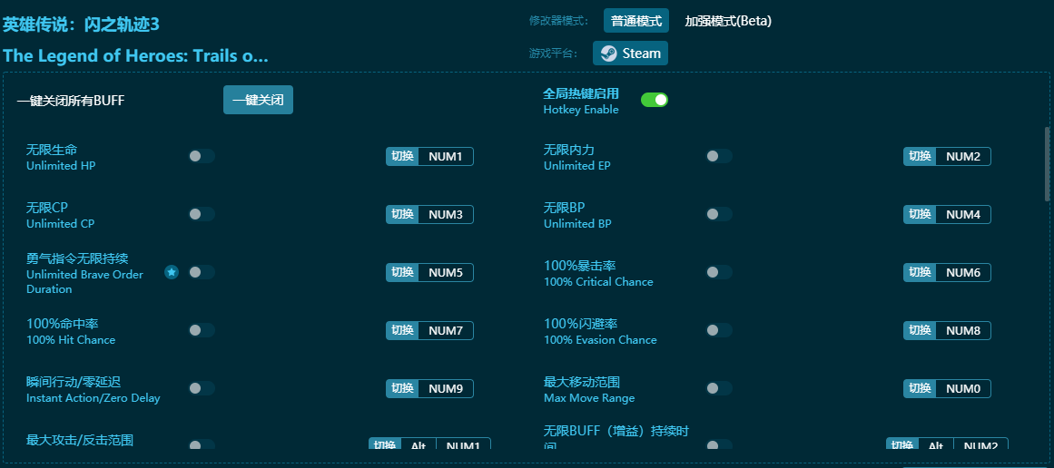 英雄傳說閃之軌跡3四十四項(xiàng)修改器 v2024最新版