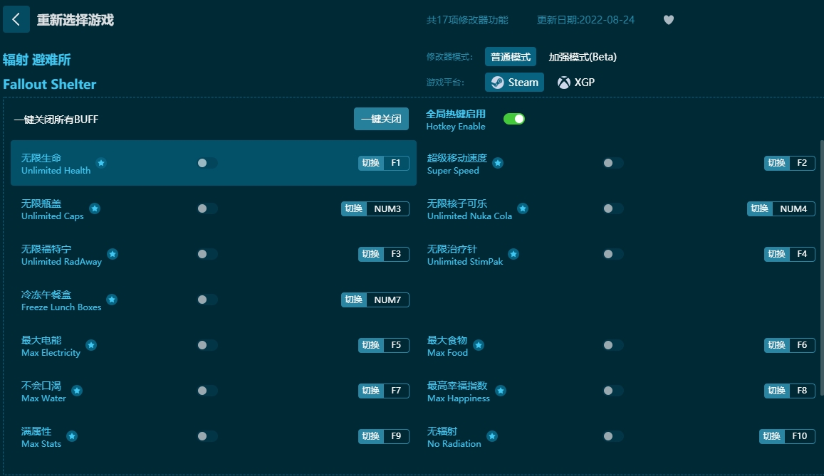 輻射 避難所十四項(xiàng)修改器