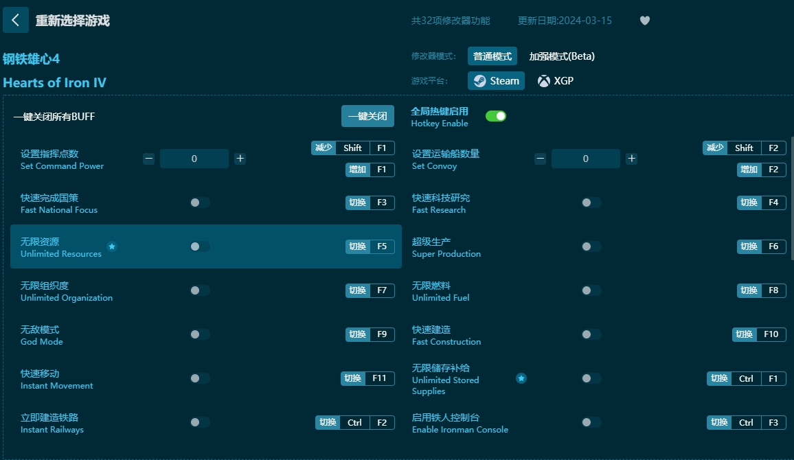 鋼鐵雄心4三十二項修改器