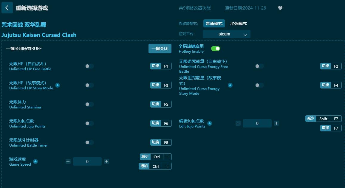 咒術(shù)回戰(zhàn):雙華亂舞九項(xiàng)修改器